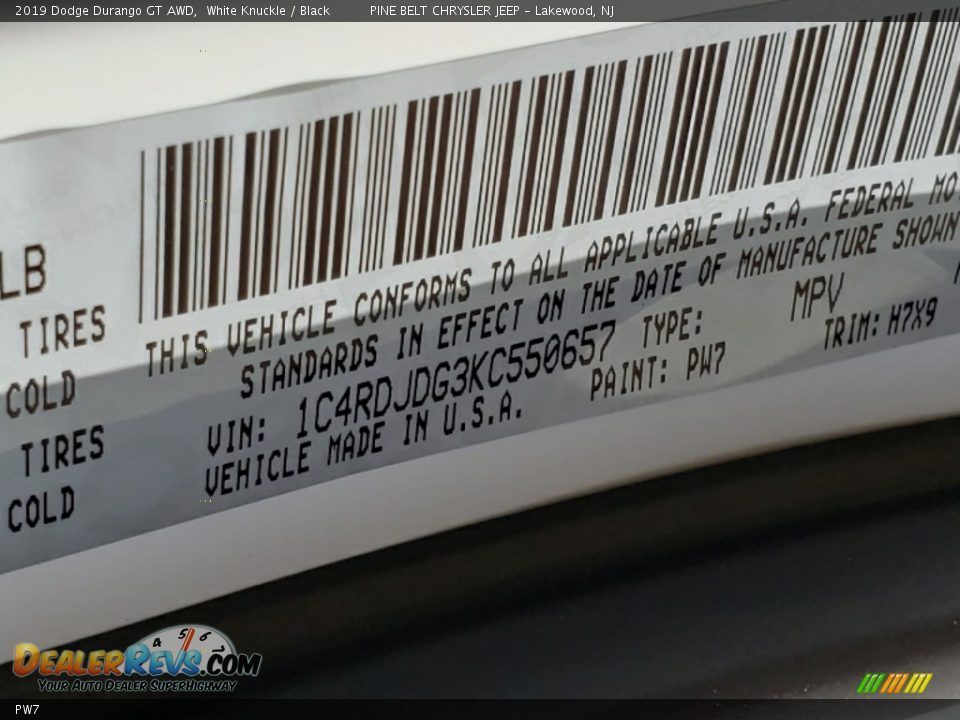 Dodge Color Code PW7 White Knuckle