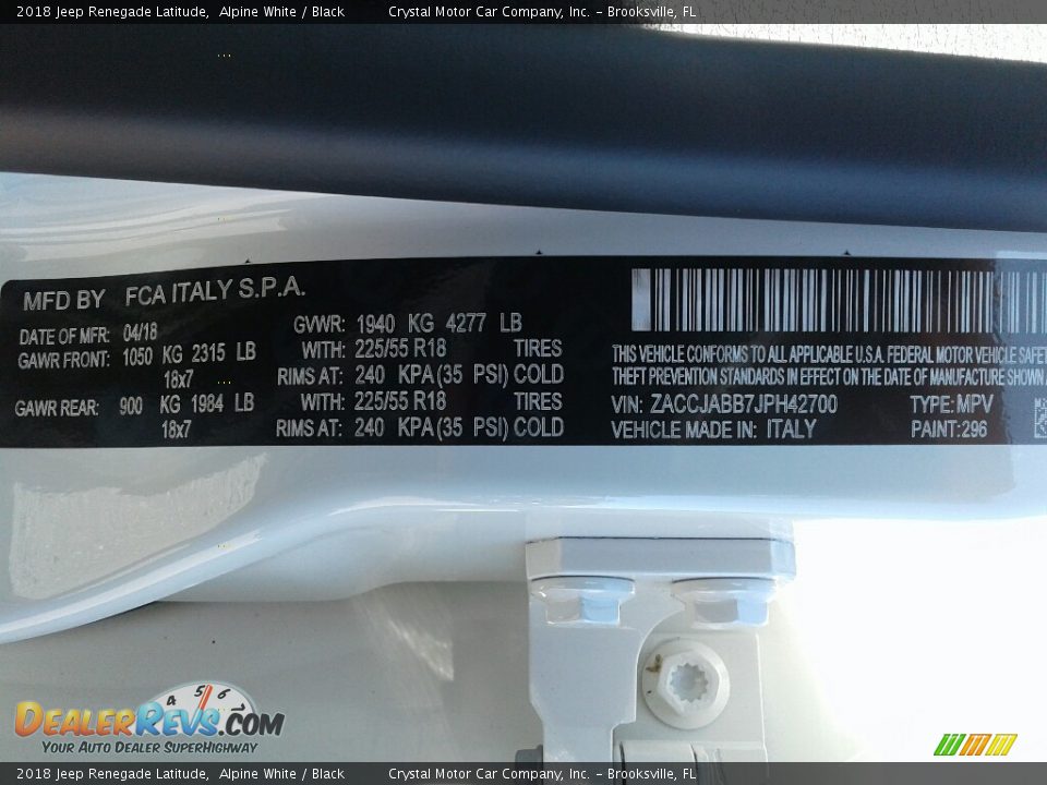 2018 Jeep Renegade Latitude Alpine White / Black Photo #21