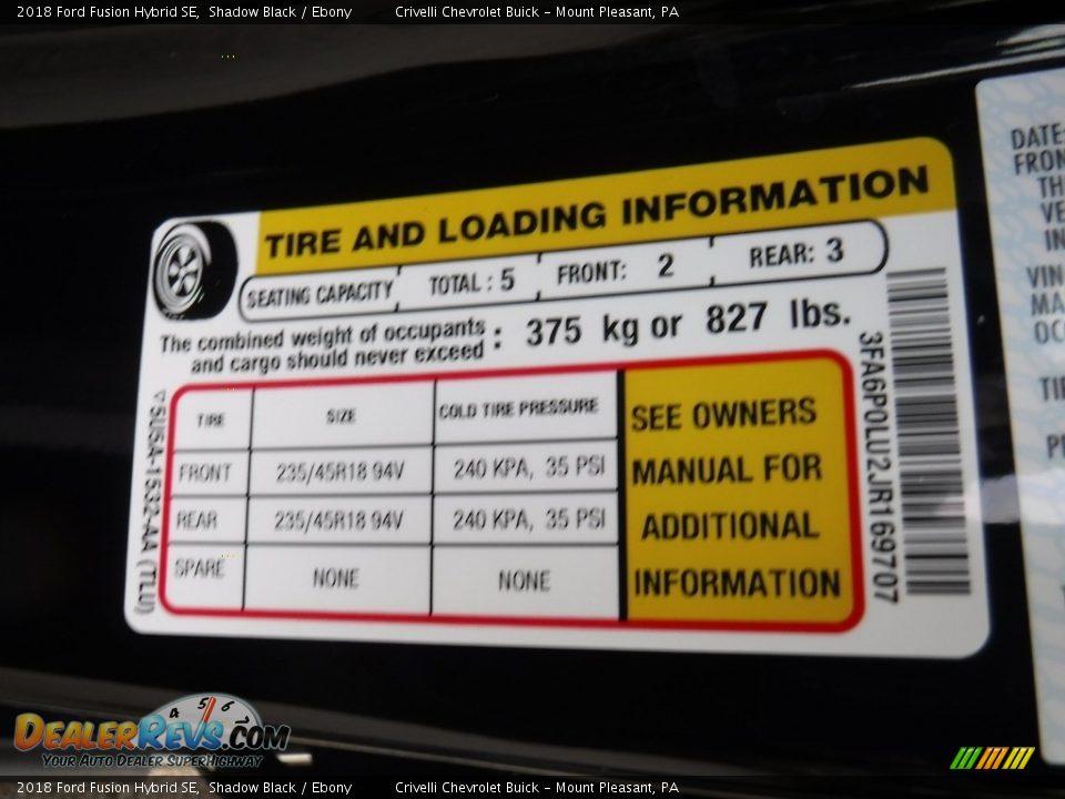 2018 Ford Fusion Hybrid SE Shadow Black / Ebony Photo #34