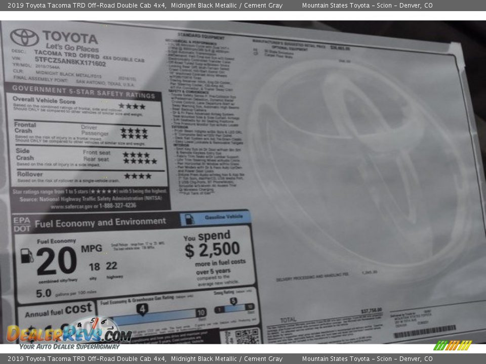 2019 Toyota Tacoma TRD Off-Road Double Cab 4x4 Midnight Black Metallic / Cement Gray Photo #36
