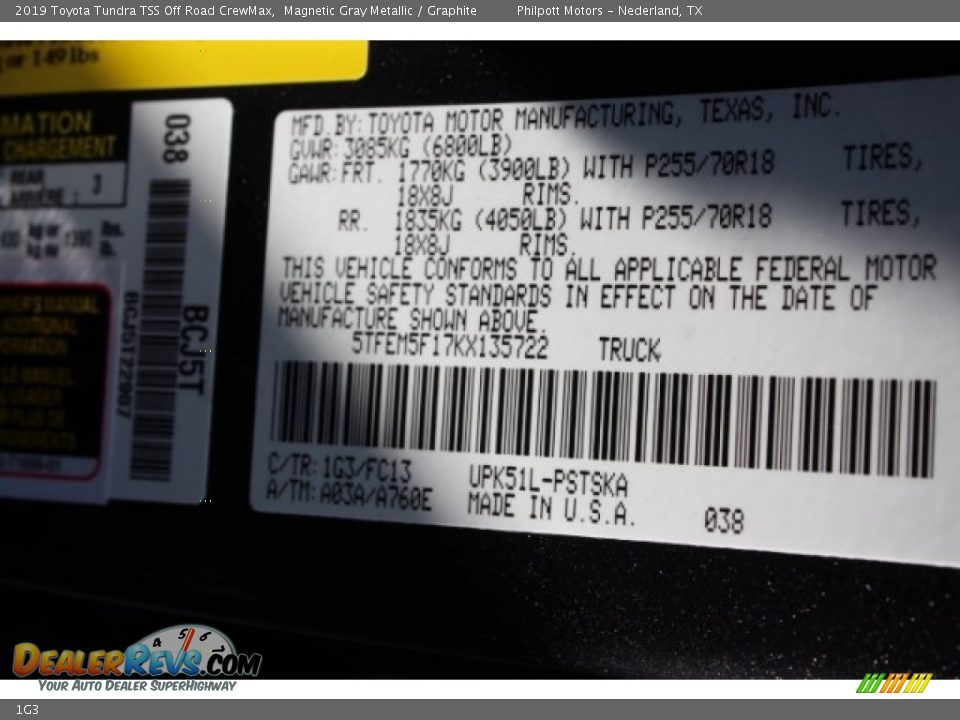 Toyota Color Code 1G3 Magnetic Gray Metallic