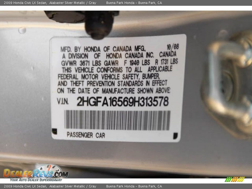 2009 Honda Civic LX Sedan Alabaster Silver Metallic / Gray Photo #34