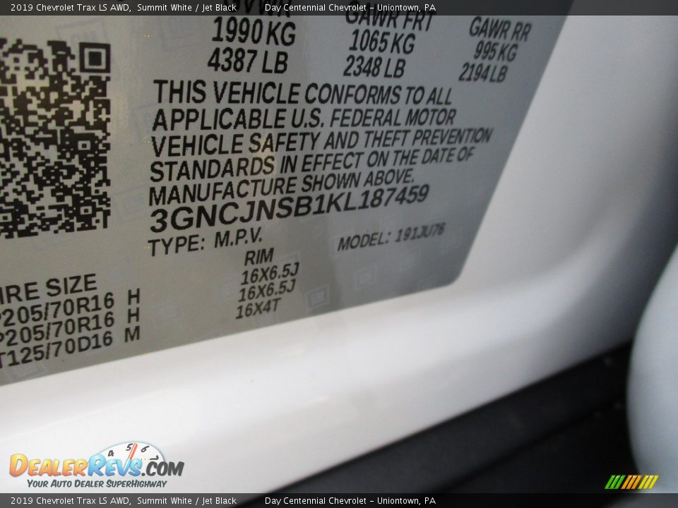 2019 Chevrolet Trax LS AWD Summit White / Jet Black Photo #14