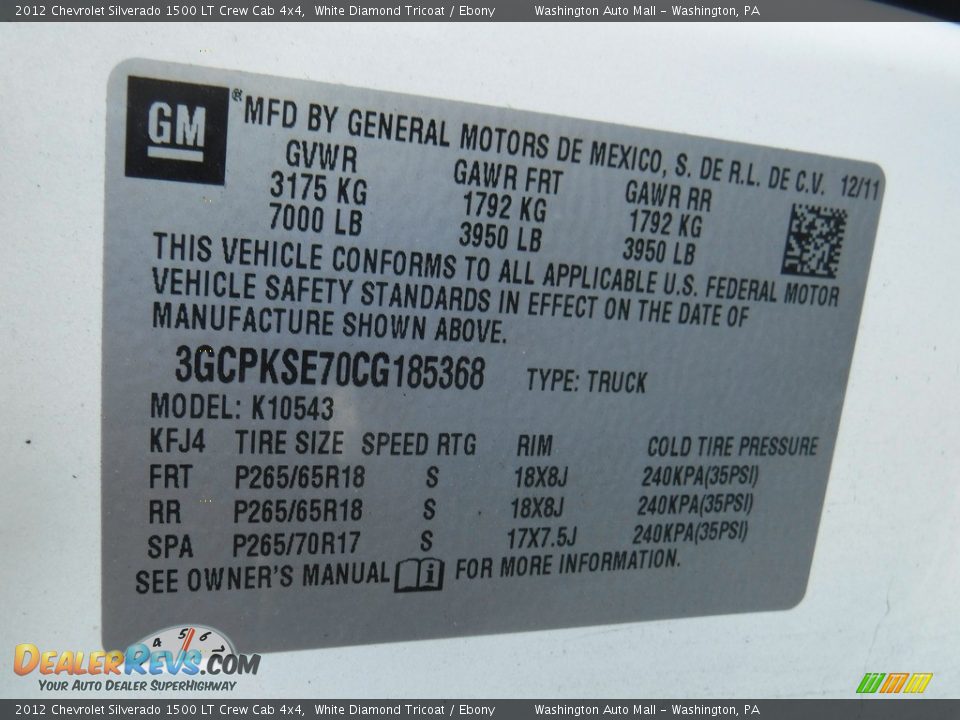 2012 Chevrolet Silverado 1500 LT Crew Cab 4x4 White Diamond Tricoat / Ebony Photo #26