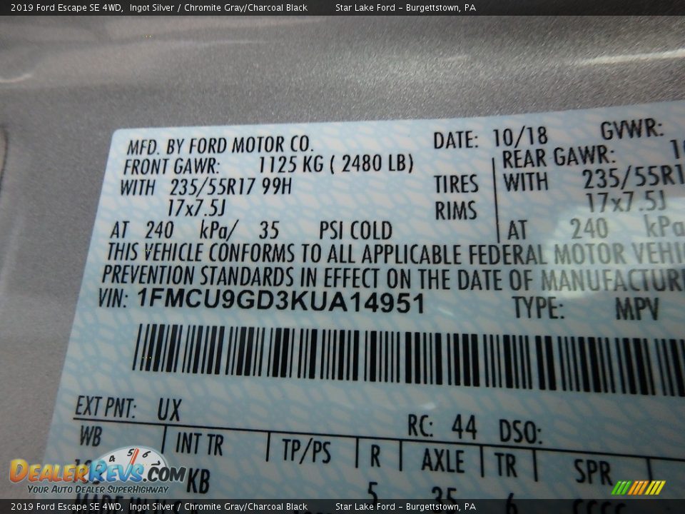 2019 Ford Escape SE 4WD Ingot Silver / Chromite Gray/Charcoal Black Photo #15