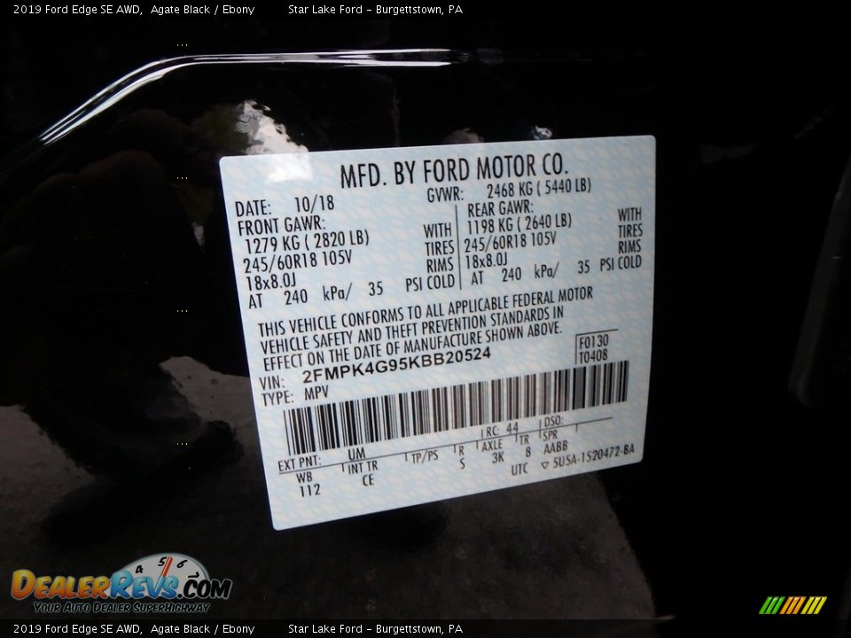 2019 Ford Edge SE AWD Agate Black / Ebony Photo #14