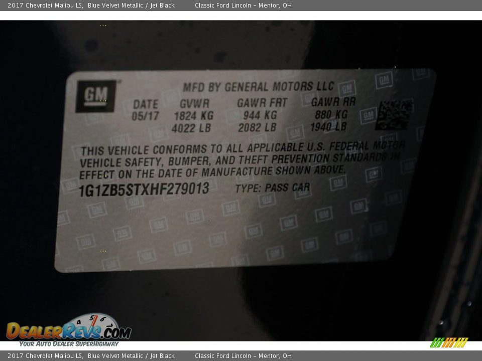 2017 Chevrolet Malibu LS Blue Velvet Metallic / Jet Black Photo #21