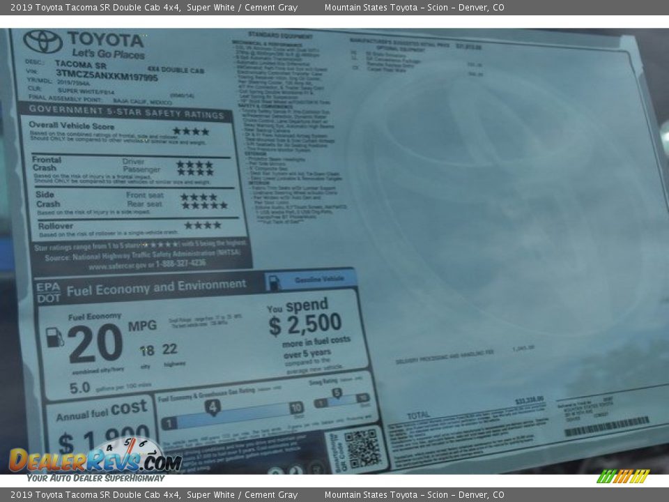 2019 Toyota Tacoma SR Double Cab 4x4 Super White / Cement Gray Photo #36