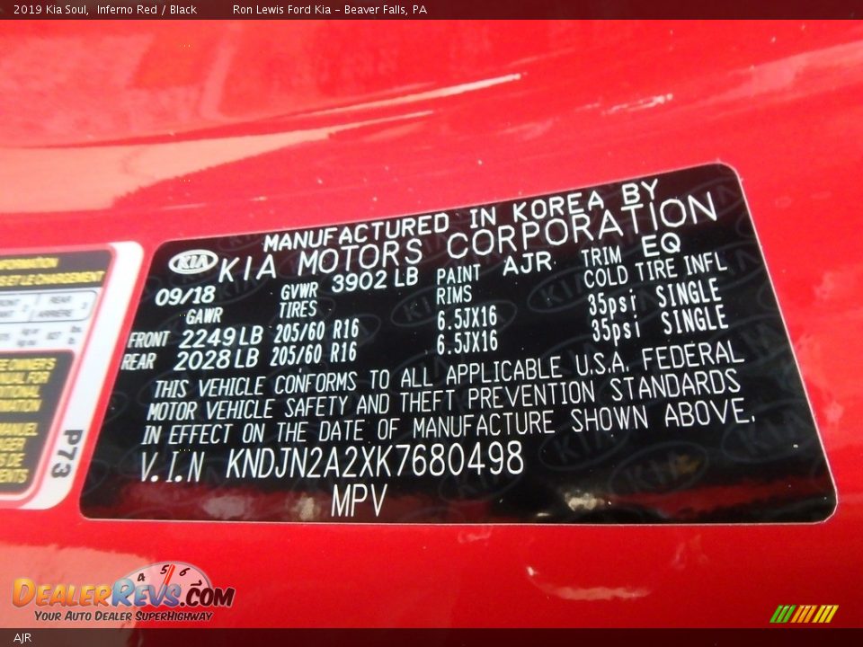 Kia Color Code AJR Inferno Red