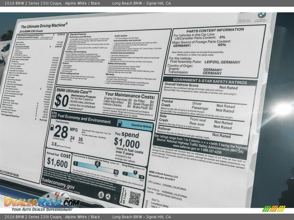 2019 BMW 2 Series 230i Coupe Alpine White / Black Photo #10