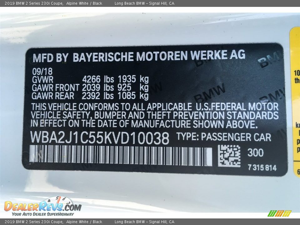 2019 BMW 2 Series 230i Coupe Alpine White / Black Photo #11