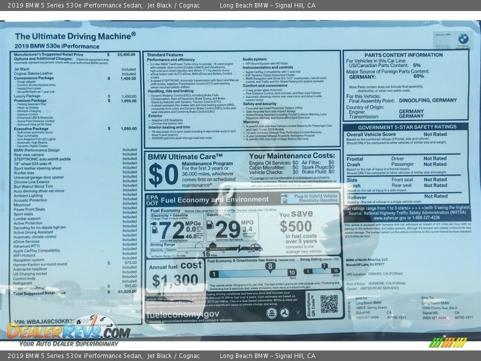 2019 BMW 5 Series 530e iPerformance Sedan Jet Black / Cognac Photo #10