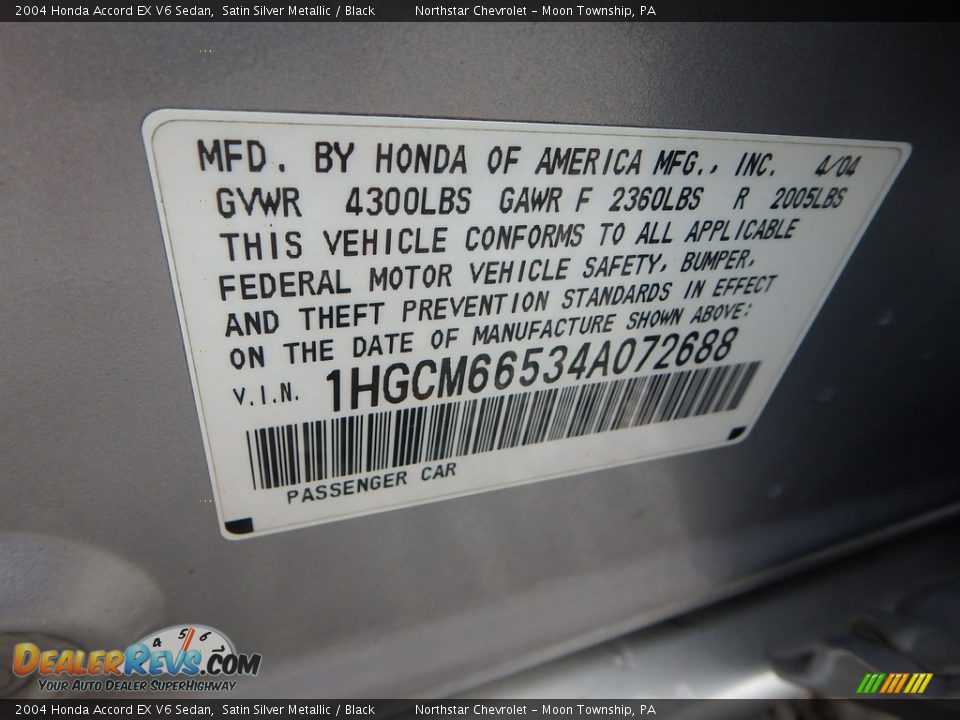 2004 Honda Accord EX V6 Sedan Satin Silver Metallic / Black Photo #14