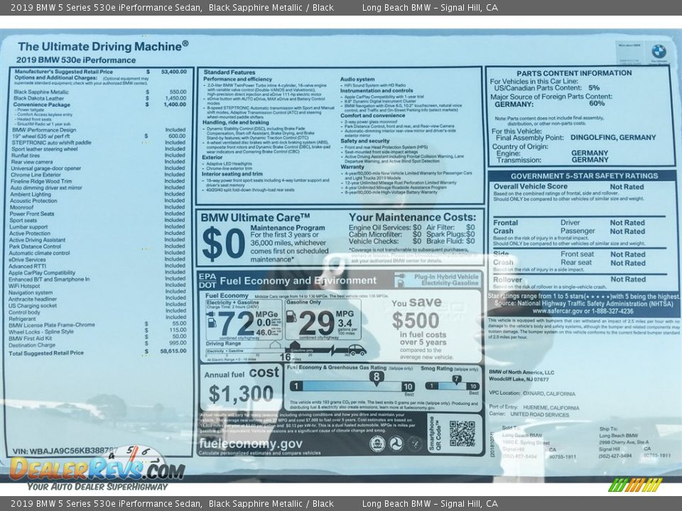 2019 BMW 5 Series 530e iPerformance Sedan Black Sapphire Metallic / Black Photo #10