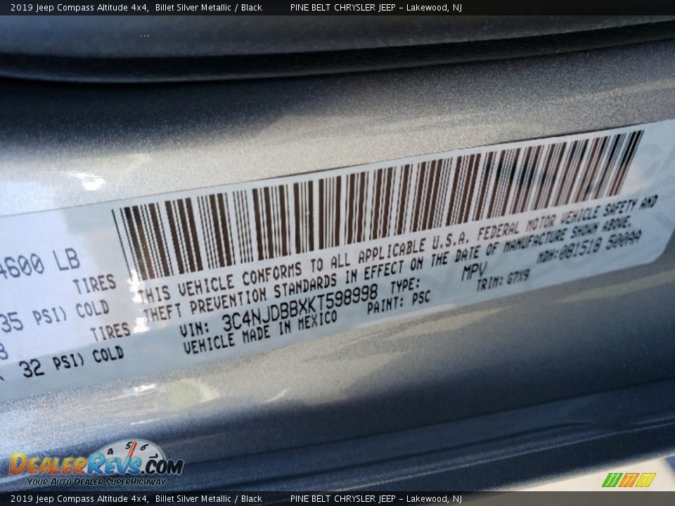 2019 Jeep Compass Altitude 4x4 Billet Silver Metallic / Black Photo #8