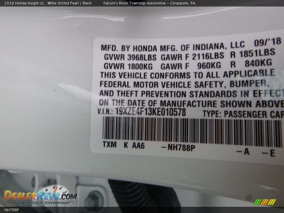 Honda Color Code NH788P White Orchid Pearl