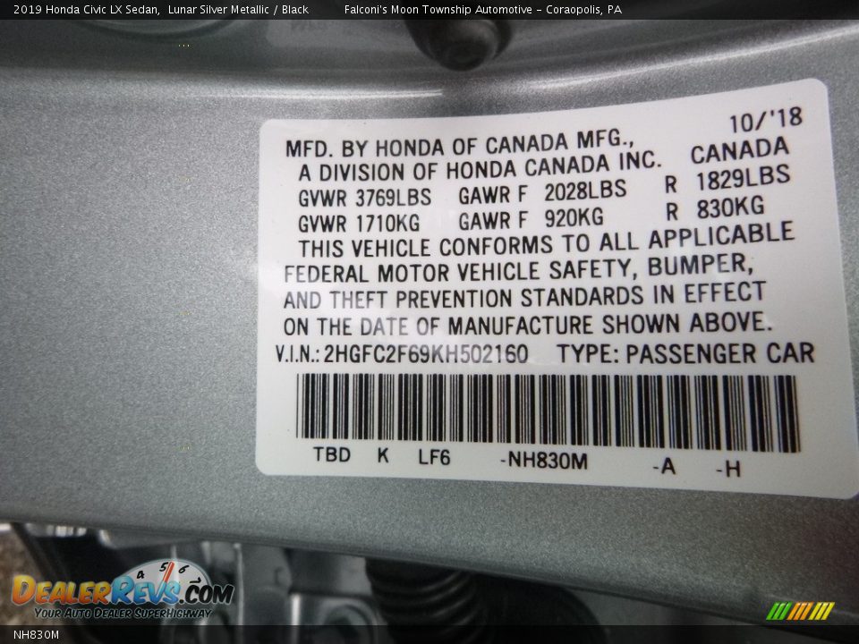 Honda Color Code NH830M Lunar Silver Metallic