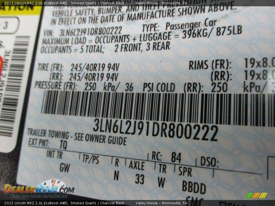 2013 Lincoln MKZ 2.0L EcoBoost AWD Smoked Quartz / Charcoal Black Photo #19