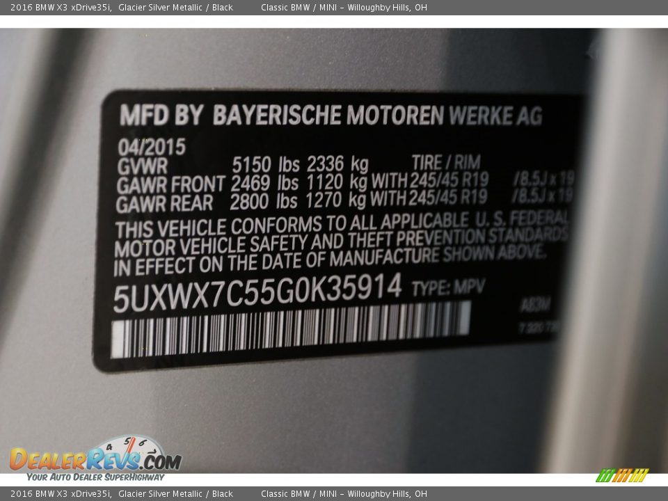 2016 BMW X3 xDrive35i Glacier Silver Metallic / Black Photo #30