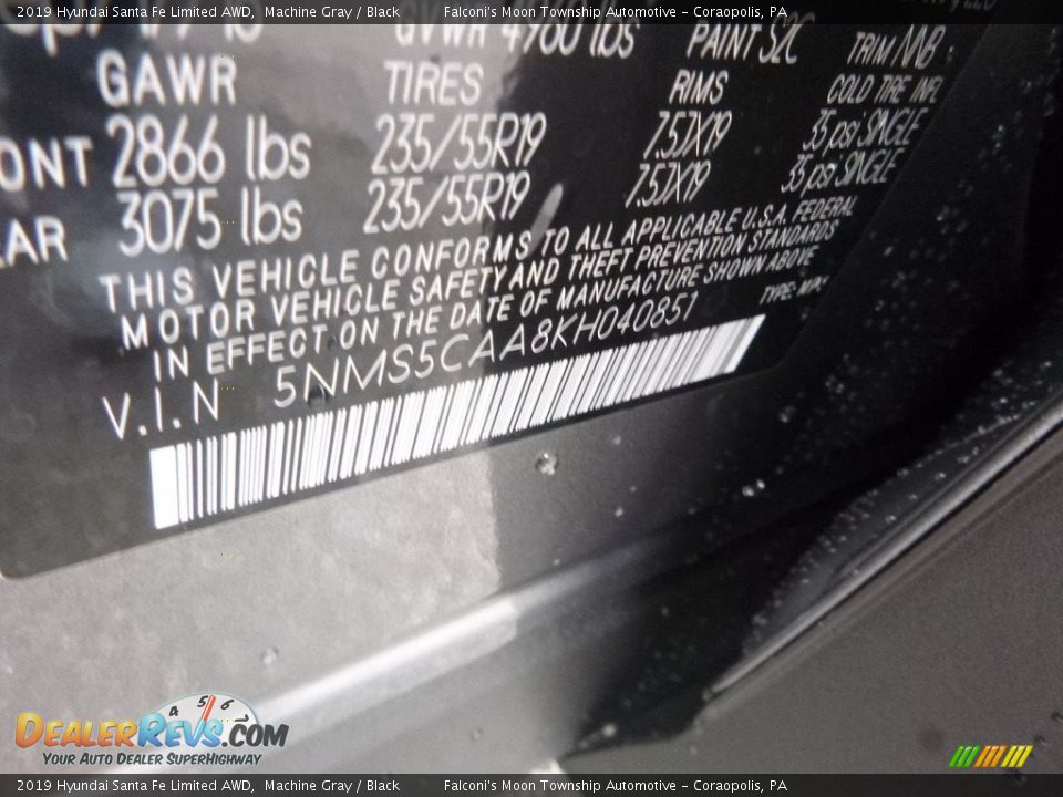 2019 Hyundai Santa Fe Limited AWD Machine Gray / Black Photo #12