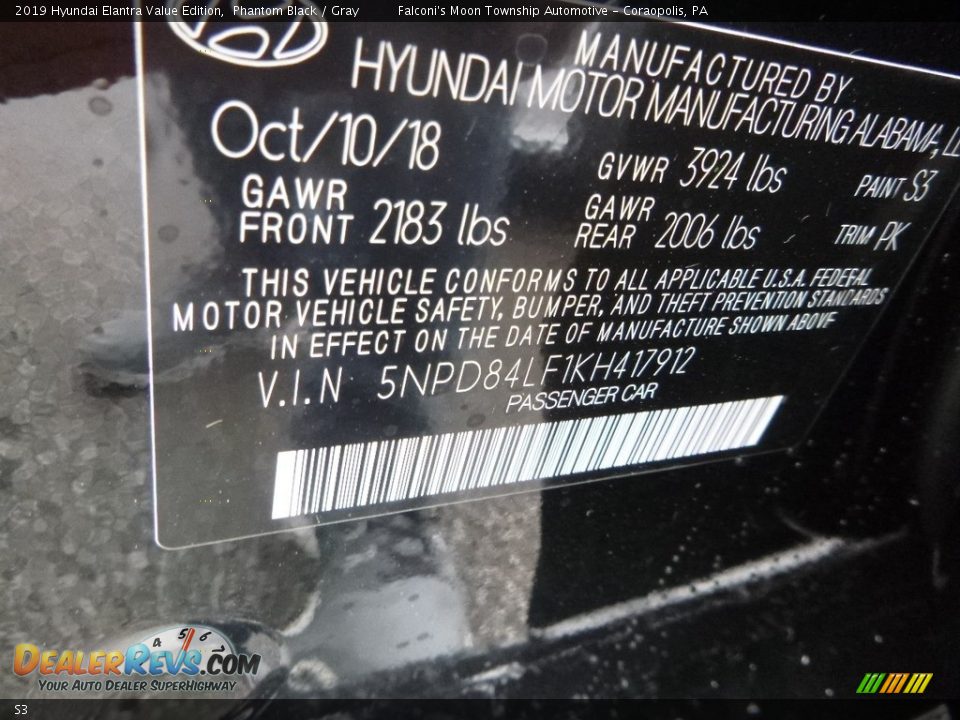 Hyundai Color Code S3 Phantom Black