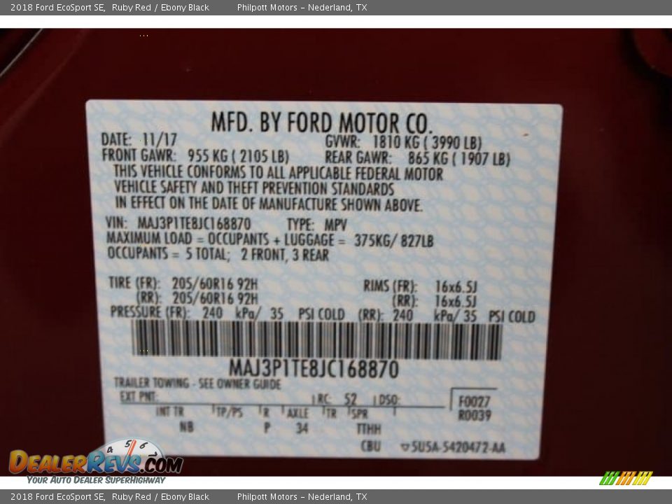 2018 Ford EcoSport SE Ruby Red / Ebony Black Photo #30