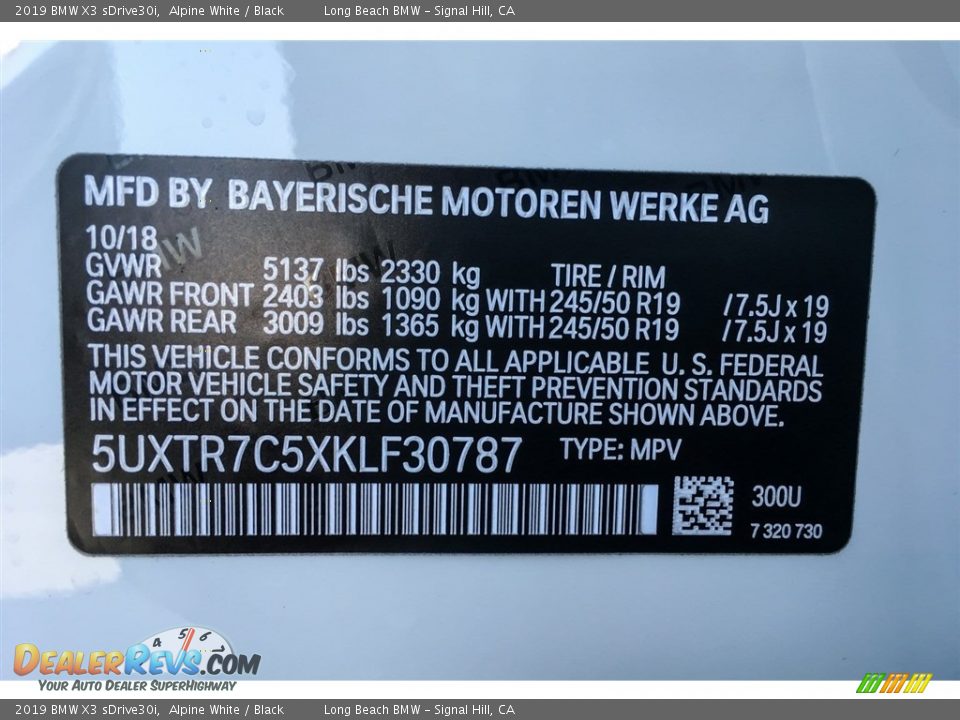 2019 BMW X3 sDrive30i Alpine White / Black Photo #11