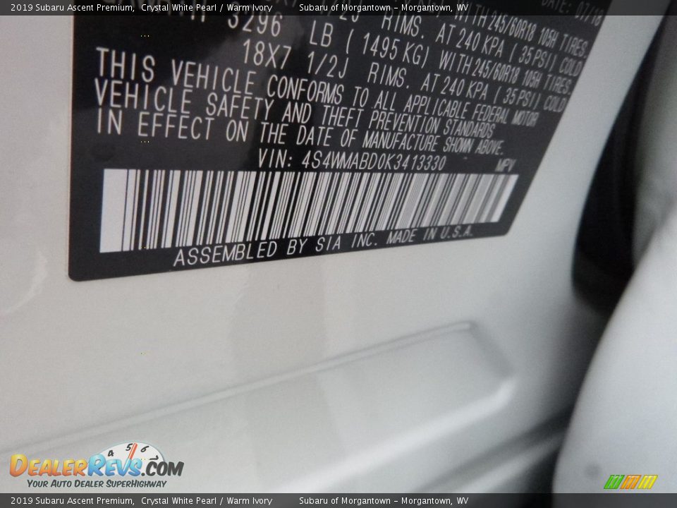 2019 Subaru Ascent Premium Crystal White Pearl / Warm Ivory Photo #16