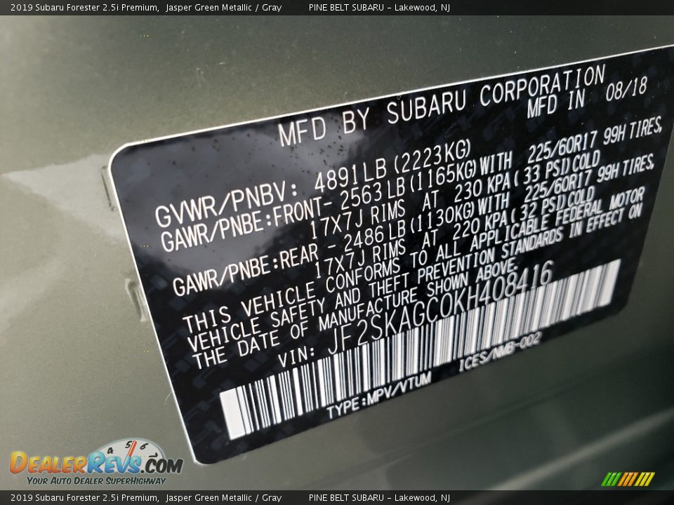 2019 Subaru Forester 2.5i Premium Jasper Green Metallic / Gray Photo #9