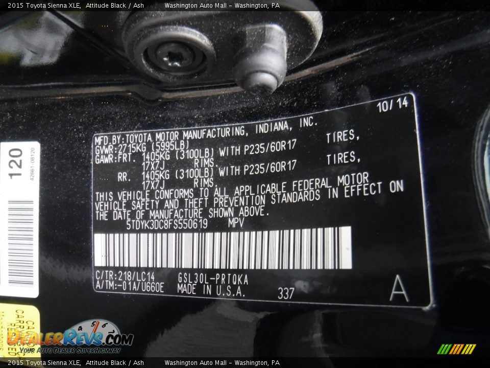 2015 Toyota Sienna XLE Attitude Black / Ash Photo #28