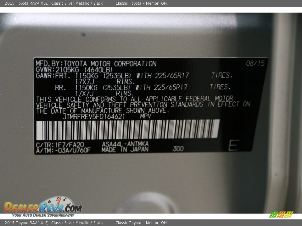 2015 Toyota RAV4 XLE Classic Silver Metallic / Black Photo #18