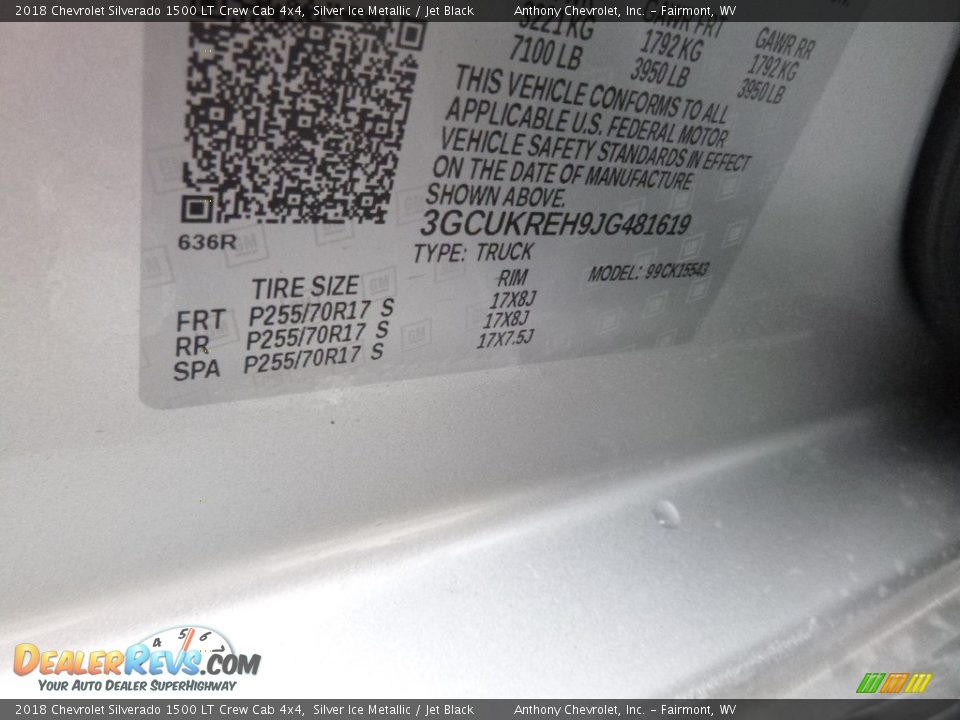 2018 Chevrolet Silverado 1500 LT Crew Cab 4x4 Silver Ice Metallic / Jet Black Photo #13