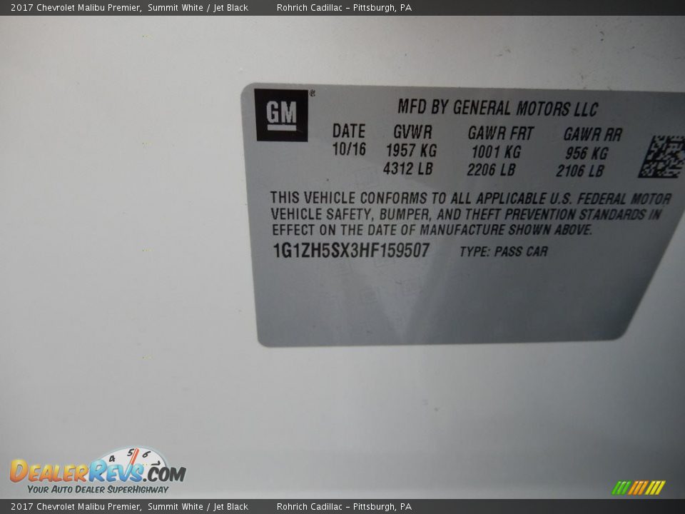 2017 Chevrolet Malibu Premier Summit White / Jet Black Photo #17