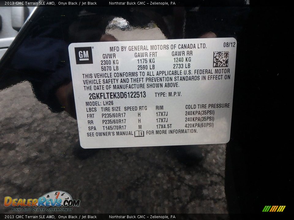 2013 GMC Terrain SLE AWD Onyx Black / Jet Black Photo #21