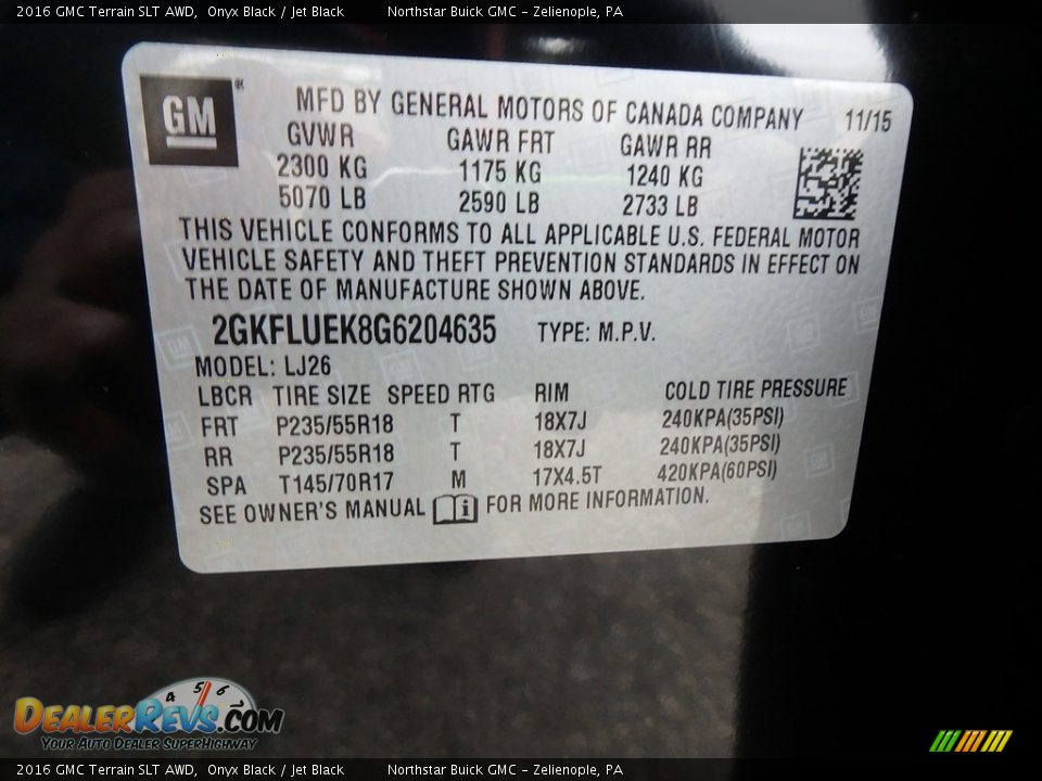 2016 GMC Terrain SLT AWD Onyx Black / Jet Black Photo #21