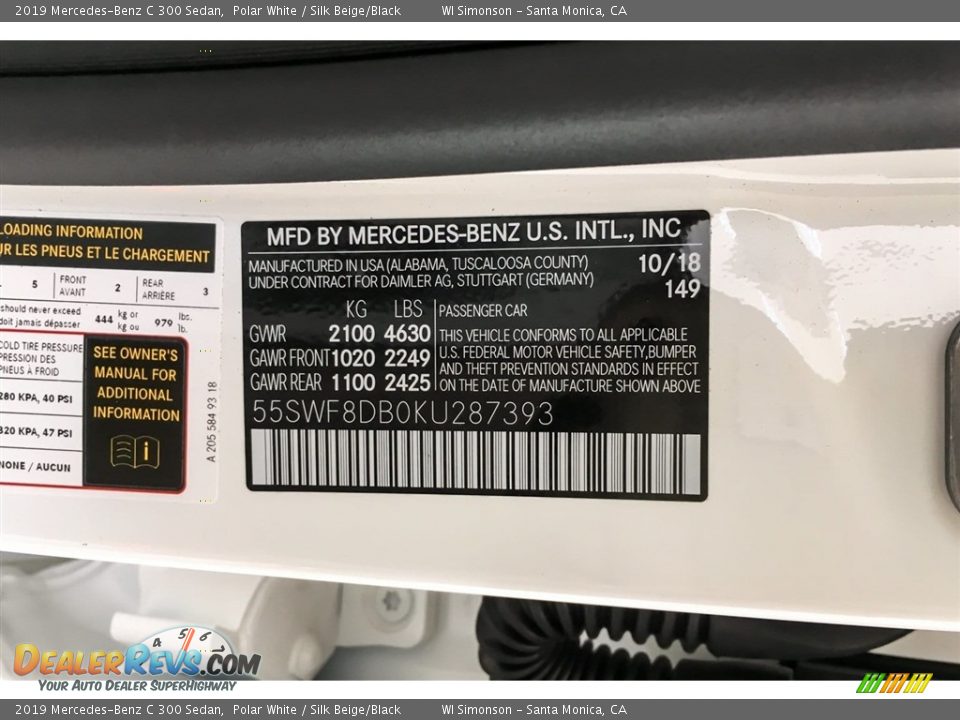 2019 Mercedes-Benz C 300 Sedan Polar White / Silk Beige/Black Photo #11