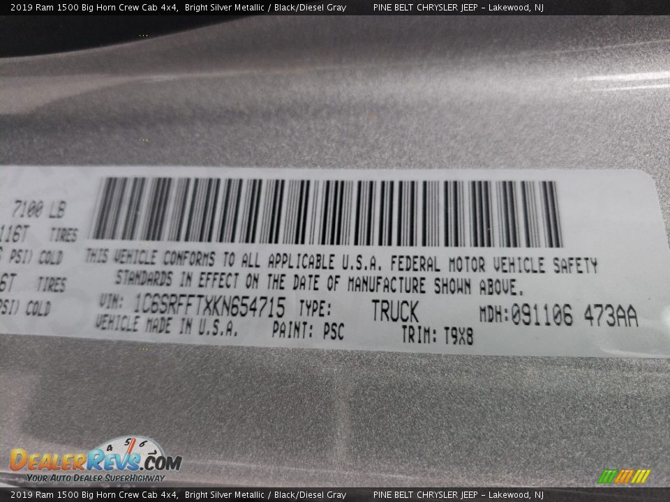 2019 Ram 1500 Big Horn Crew Cab 4x4 Bright Silver Metallic / Black/Diesel Gray Photo #9