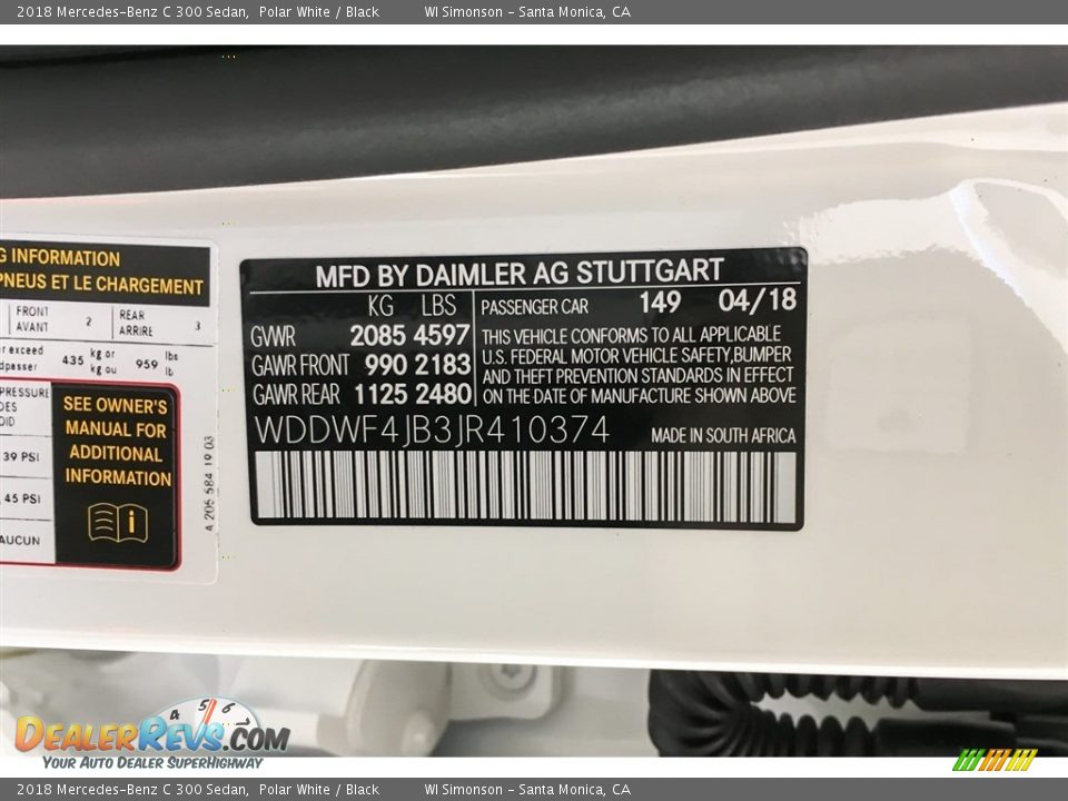 2018 Mercedes-Benz C 300 Sedan Polar White / Black Photo #11