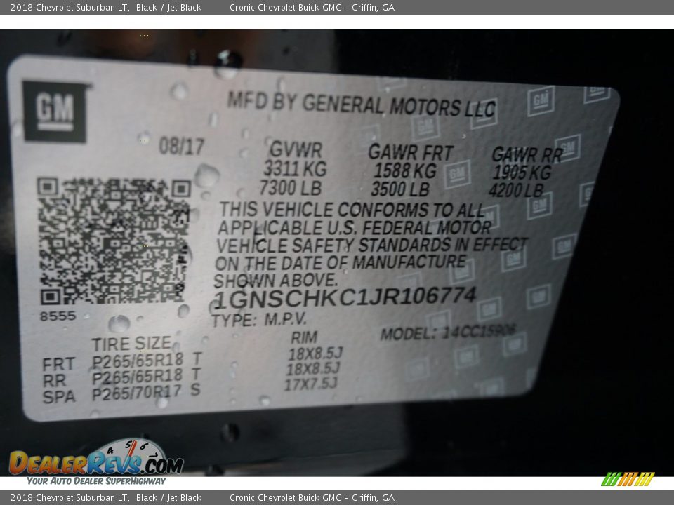 2018 Chevrolet Suburban LT Black / Jet Black Photo #19