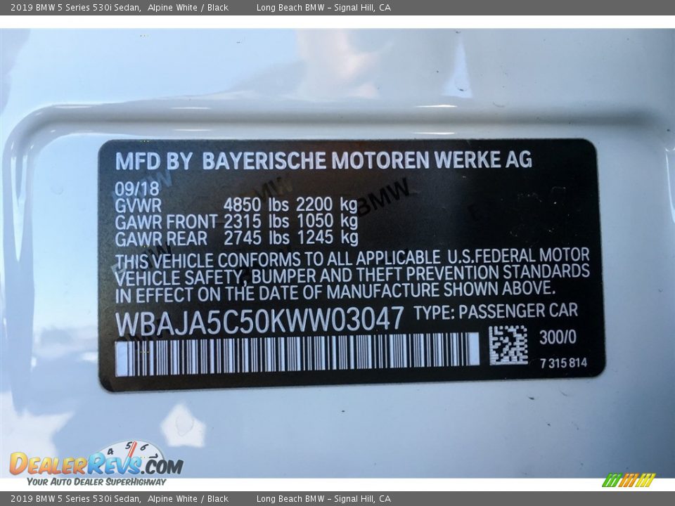 2019 BMW 5 Series 530i Sedan Alpine White / Black Photo #11