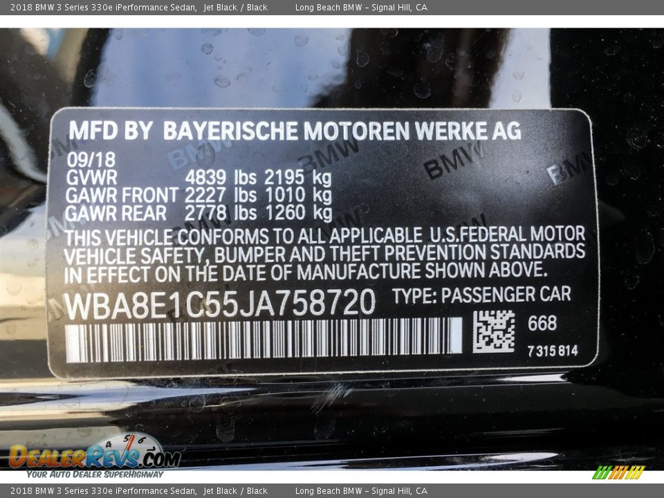 2018 BMW 3 Series 330e iPerformance Sedan Jet Black / Black Photo #11