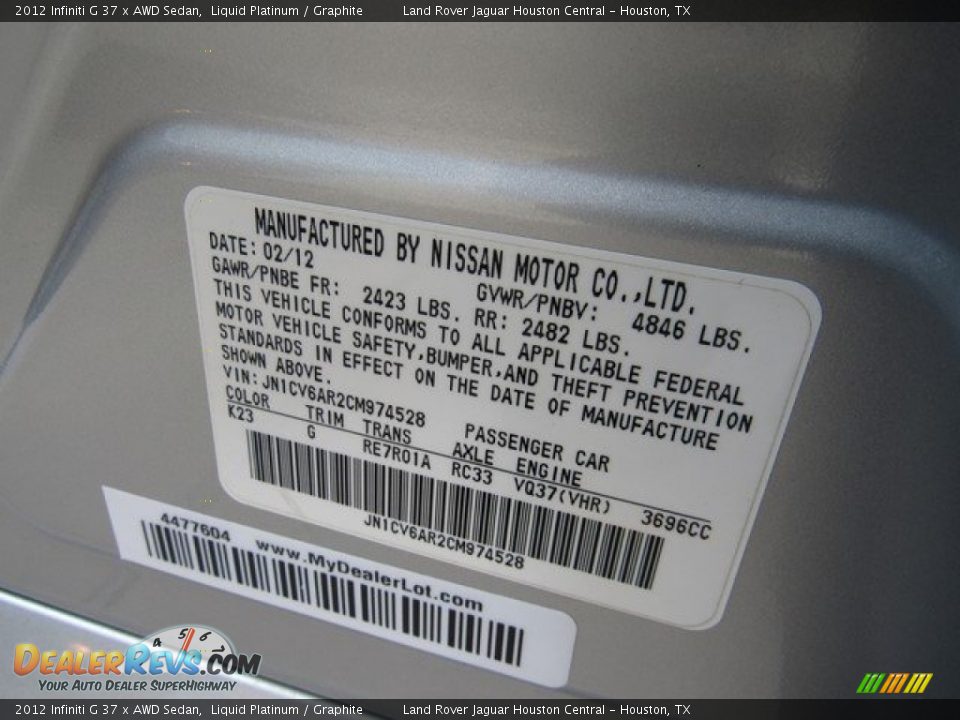 2012 Infiniti G 37 x AWD Sedan Liquid Platinum / Graphite Photo #36