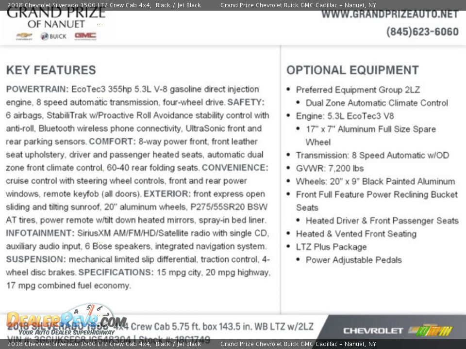 2018 Chevrolet Silverado 1500 LTZ Crew Cab 4x4 Black / Jet Black Photo #8