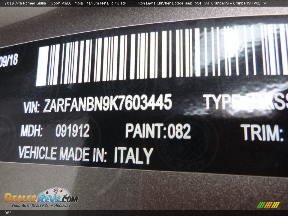 Alfa Romeo Color Code 082 Imola Titanium Metallic