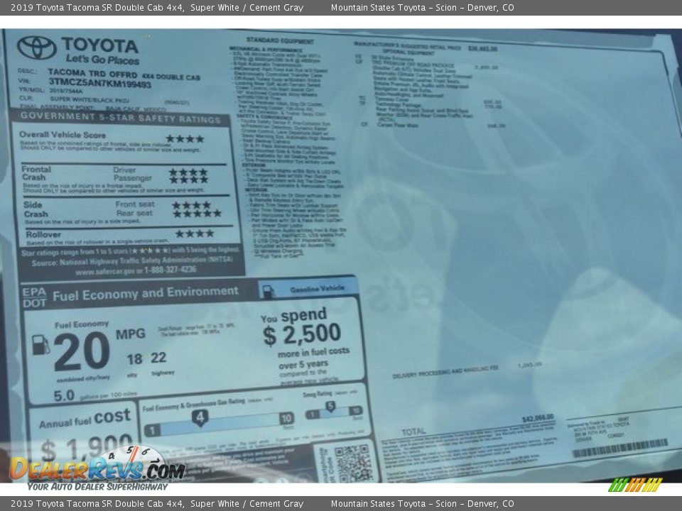 2019 Toyota Tacoma SR Double Cab 4x4 Super White / Cement Gray Photo #36