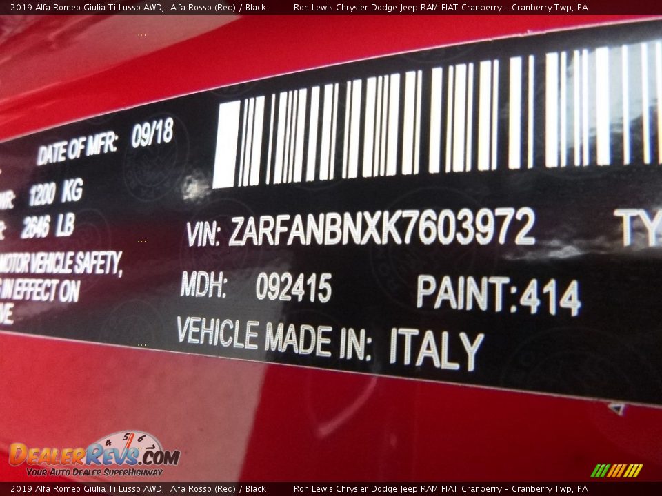 2019 Alfa Romeo Giulia Ti Lusso AWD Alfa Rosso (Red) / Black Photo #20