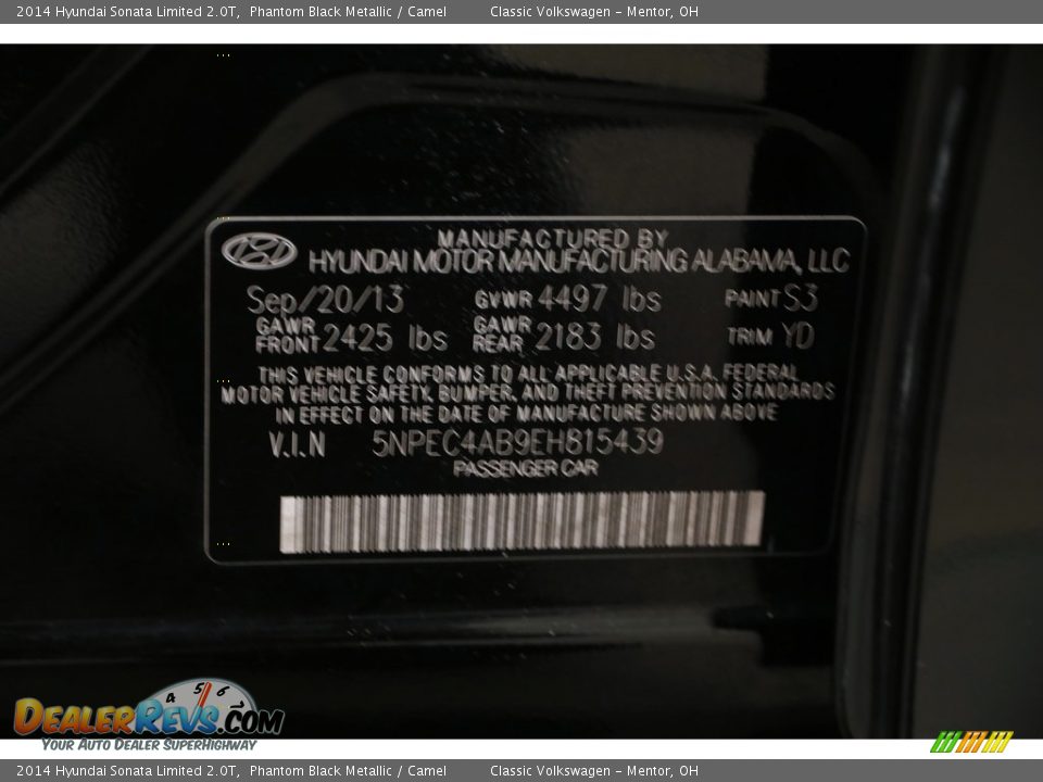 2014 Hyundai Sonata Limited 2.0T Phantom Black Metallic / Camel Photo #19