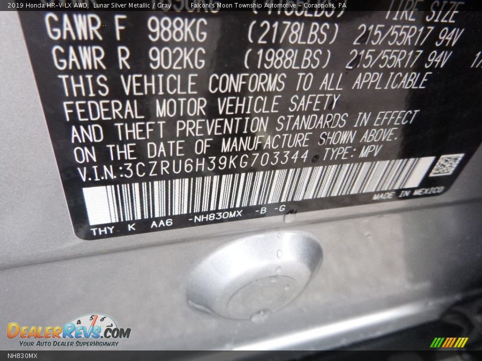 Honda Color Code NH830MX Lunar Silver Metallic