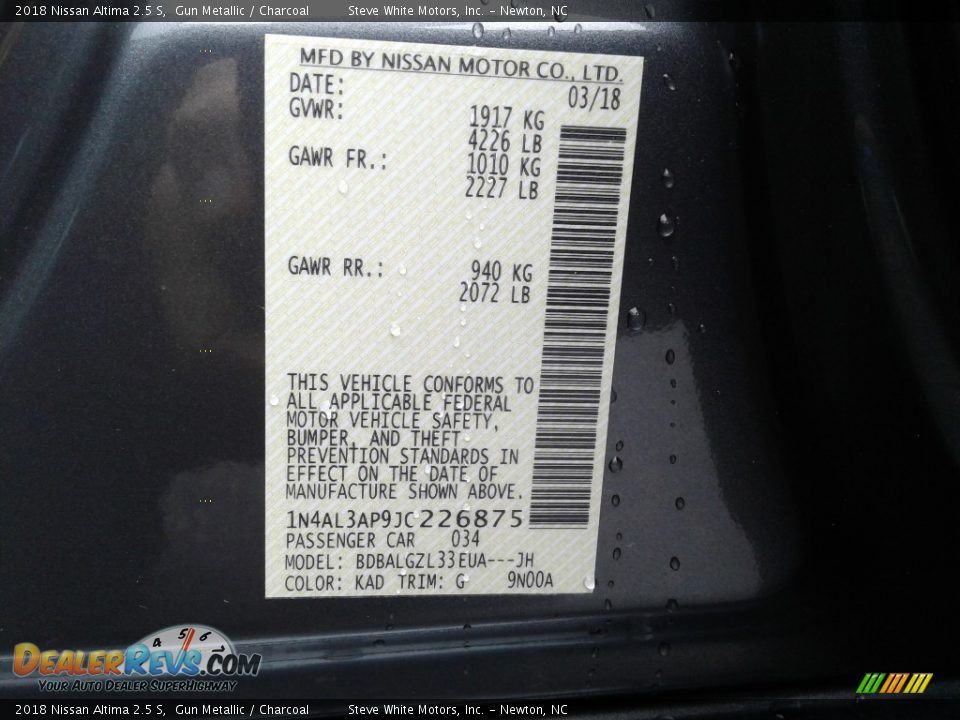 2018 Nissan Altima 2.5 S Gun Metallic / Charcoal Photo #29