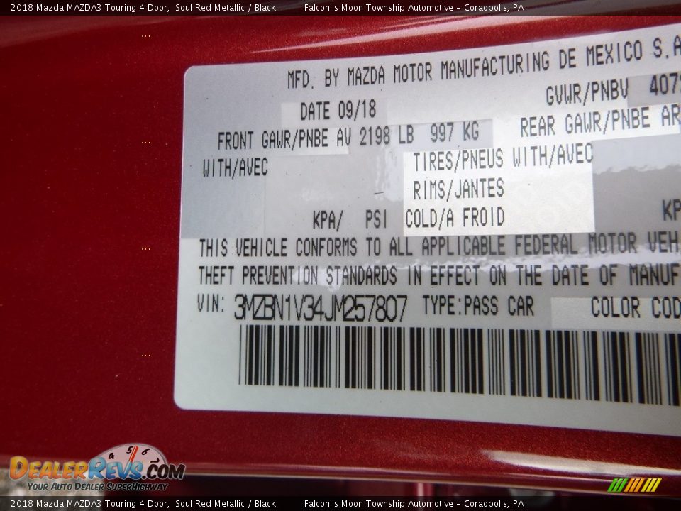 2018 Mazda MAZDA3 Touring 4 Door Soul Red Metallic / Black Photo #12